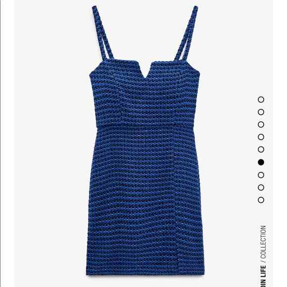 NWT - ZARA Blue Tweed Textured Mini Dress With Straps Size: S - Picture 4 of 8